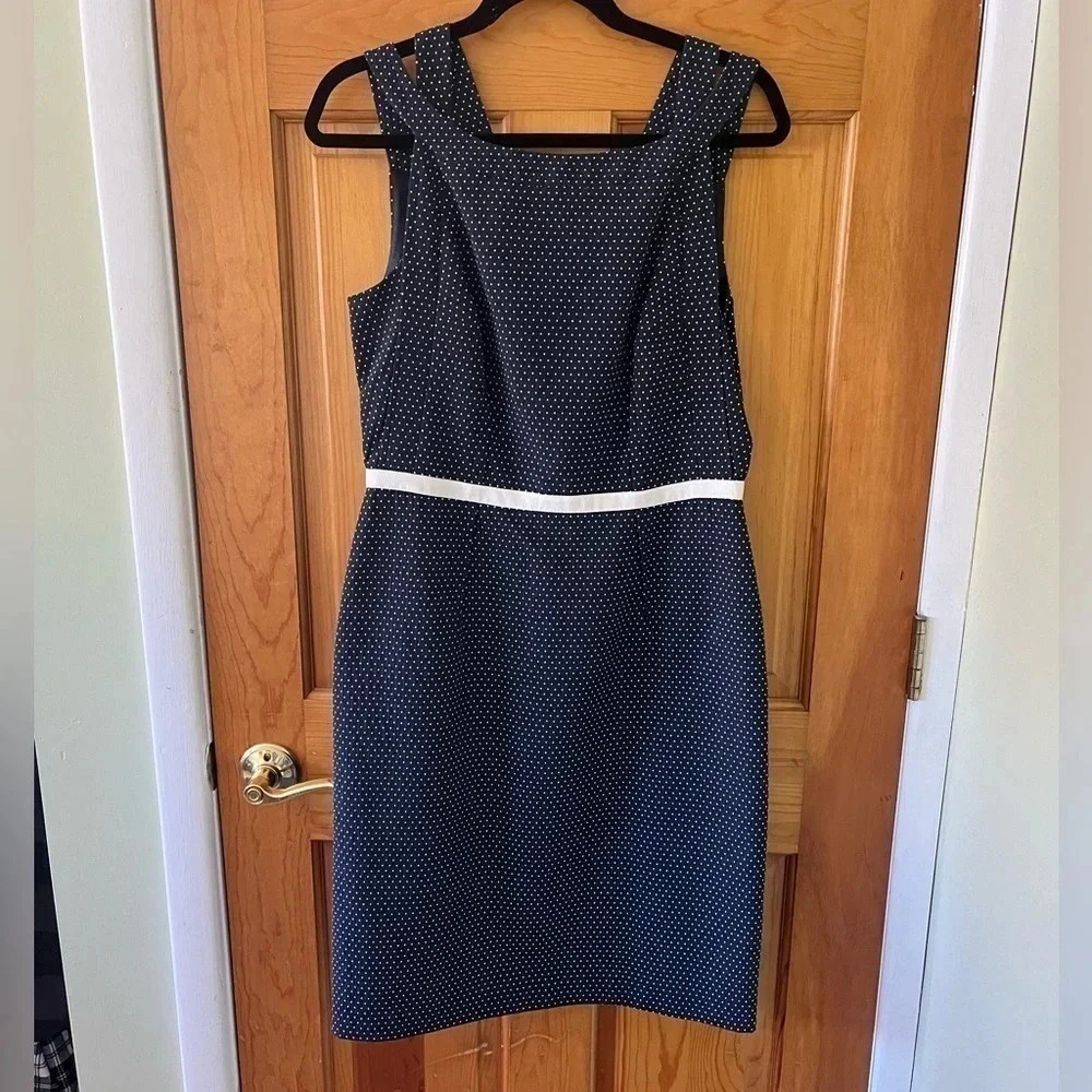 David Meister Navy Blue Polkadot Cocktail Dress A Line Women’s Size 10 Preppy